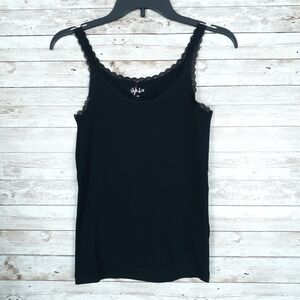 Style & Co Essential Tank PM Lace Edge Black 535